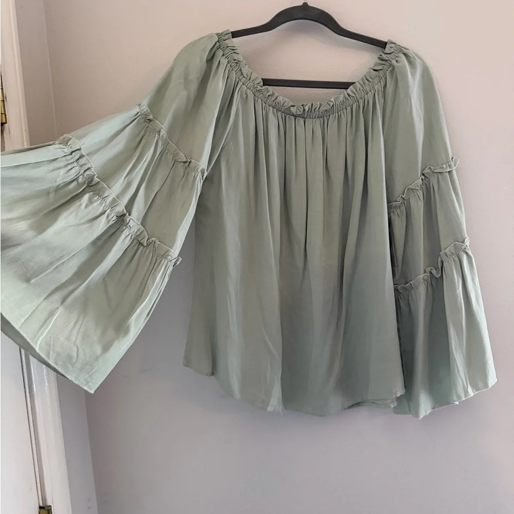 Off-Shoulder Ruffle Sleeve Top - Green - Picture 3 of 8